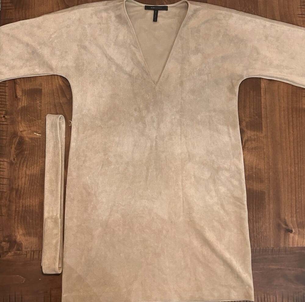 BCBGMAXAZRIA Women's Faux-Suede Mini Dress 3/4 SLEEVE V-NECK BELTED Sz XXS - Picture 5 of 8
